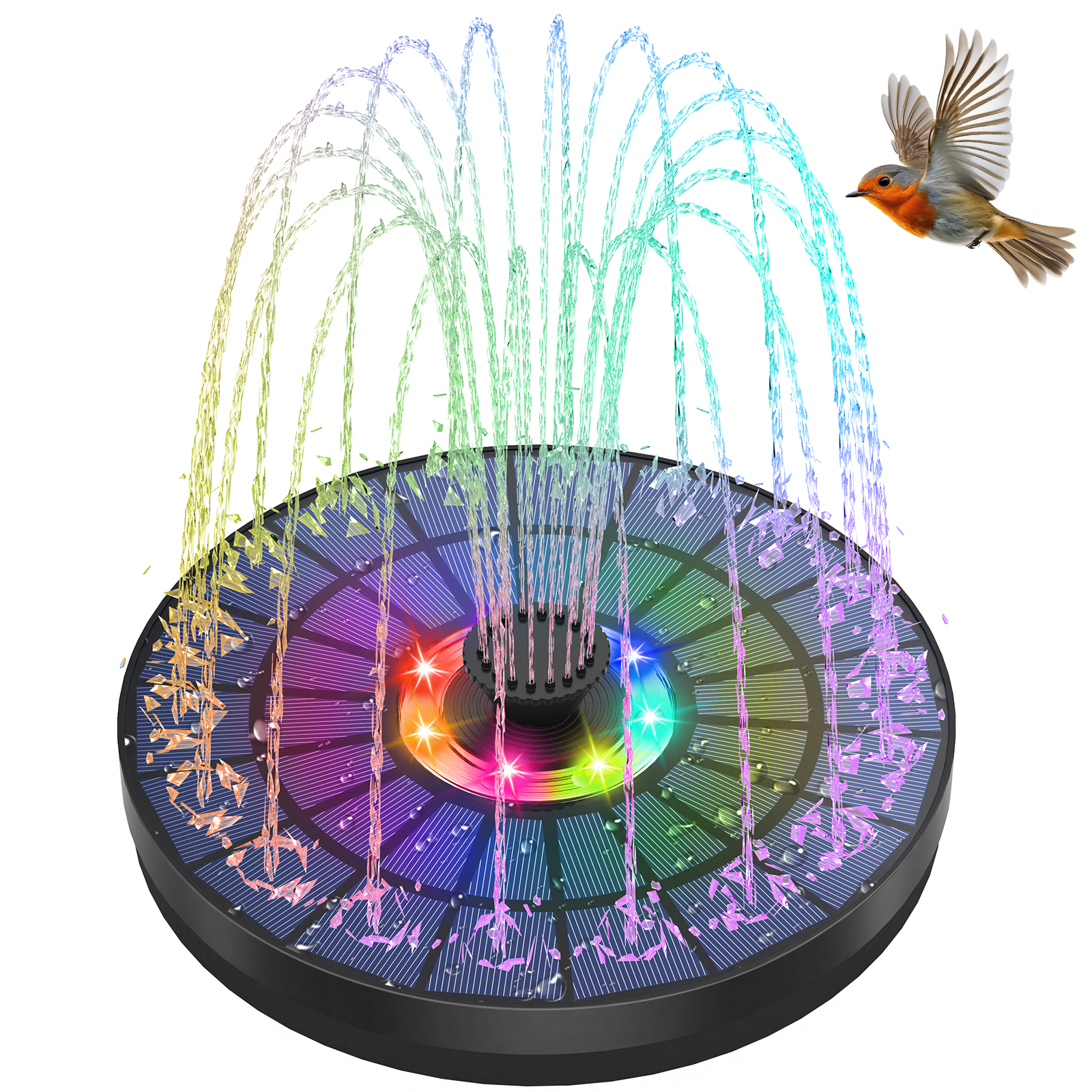 Smart Garden Light Camera - 5.5W Solar Water Fountain 1500mAh Battery