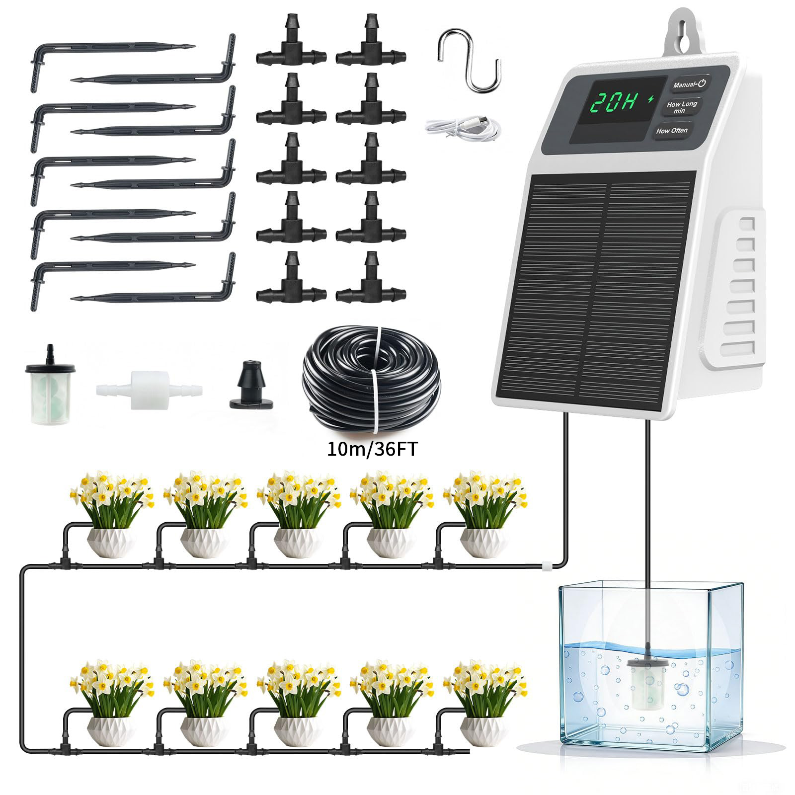 Smart Garden Monitor - Upgraded Solar Drip Irrigation System Automatic