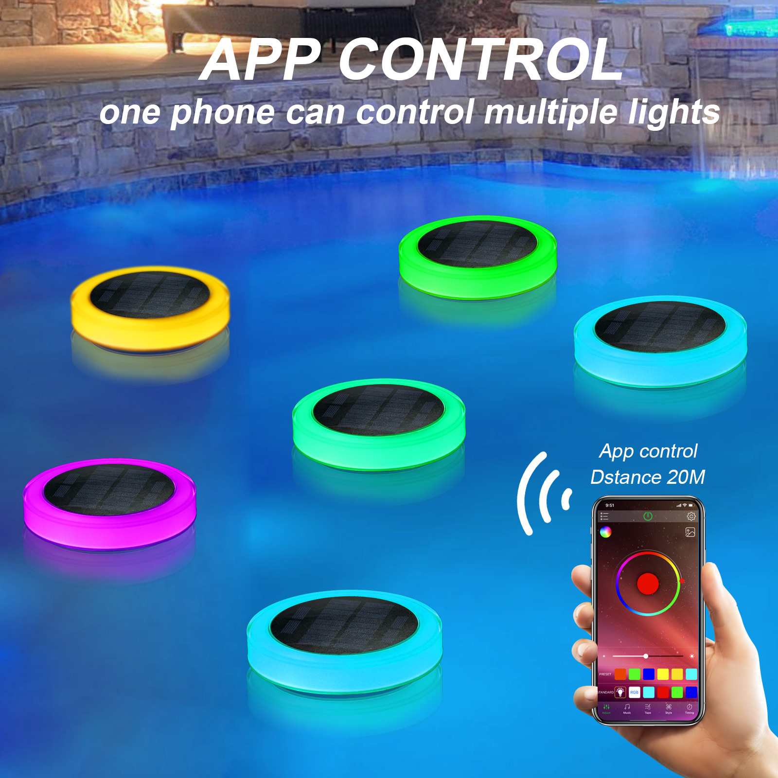 Smart Garden Light Controller - Solar LED Water Float Light Outdoor