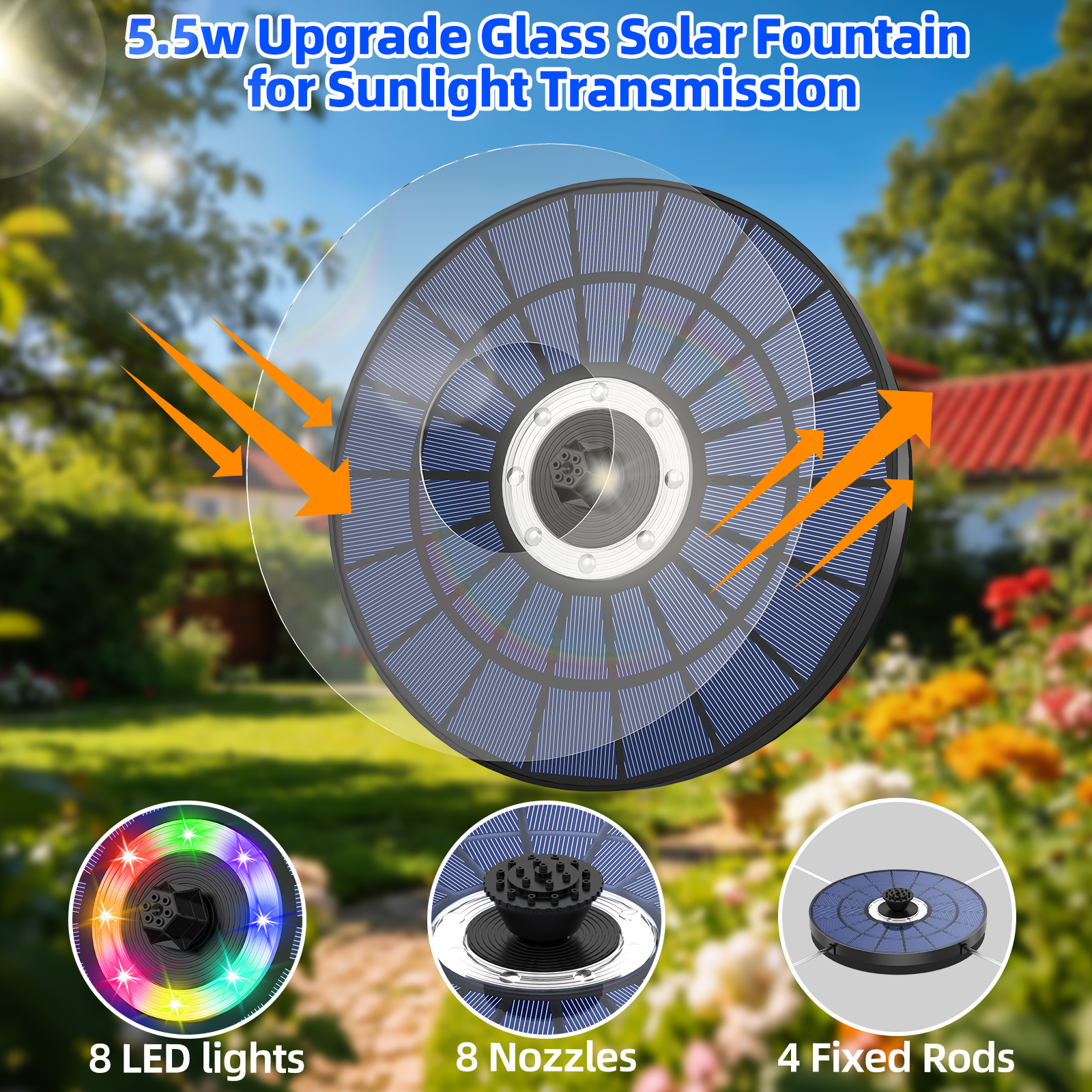 5.5W Solar Water Fountain 1500 - Smart Garden Light Camera 评论和价格
